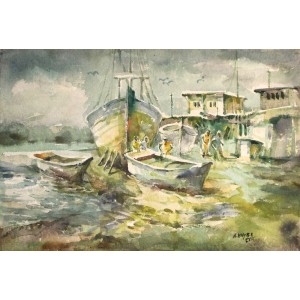 Abdul Hayee, 15 x 22 inch, Watercolor on Paper, Seascape Painting, AC-AHY-028